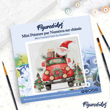 Carica l'immagine nel visualizzatore di Gallery, Mini Kit da Dipingere con i Numeri 20x20cm con cornice - La macchina di Babbo Natale