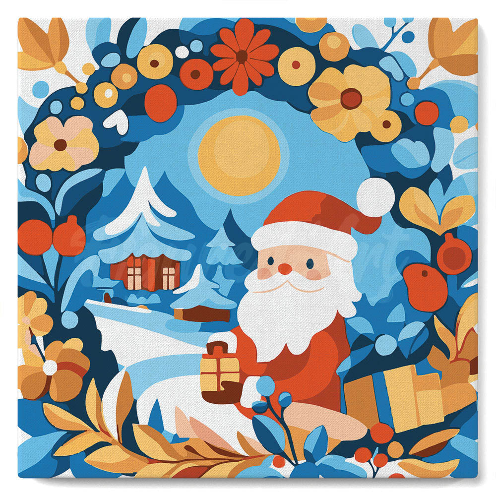 Mini Kit da Dipingere con i Numeri con cornice - Ghirlanda e Babbo Natale