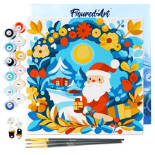 Carica l&#39;immagine nel visualizzatore di Gallery, Mini Kit da Dipingere con i Numeri 20x20cm con cornice - Ghirlanda e Babbo Natale