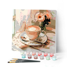 Carica l'immagine nel visualizzatore di Gallery, Mini Kit da Dipingere con i Numeri 20x20cm con cornice - Caffè del mattino Figured'Art