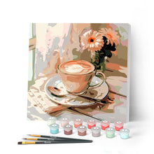 Carica l'immagine nel visualizzatore di Gallery, Mini Kit da Dipingere con i Numeri 20x20cm con cornice - Caffè del mattino Figured'Art