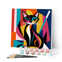 Carica l'immagine nel visualizzatore di Gallery, Mini Kit da Dipingere con i Numeri 20x20cm con cornice - Gatto Astratto Colorato Figured'Art