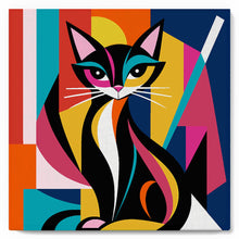 Carica l'immagine nel visualizzatore di Gallery, Mini Kit da Dipingere con i Numeri 20x20cm con cornice - Gatto Astratto Colorato