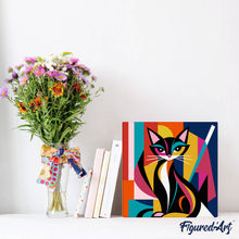 Carica l'immagine nel visualizzatore di Gallery, Mini Kit da Dipingere con i Numeri 20x20cm con cornice - Gatto Astratto Colorato