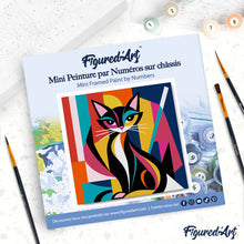 Carica l'immagine nel visualizzatore di Gallery, Mini Kit da Dipingere con i Numeri 20x20cm con cornice - Gatto Astratto Colorato