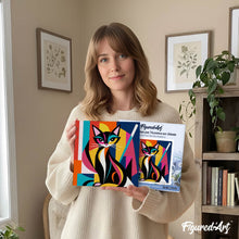 Carica l'immagine nel visualizzatore di Gallery, Mini Kit da Dipingere con i Numeri 20x20cm con cornice - Gatto Astratto Colorato