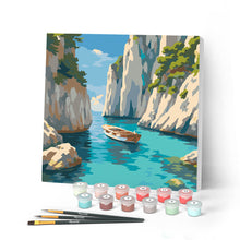 Carica l'immagine nel visualizzatore di Gallery, Mini Kit da Dipingere con i Numeri 20x20cm con cornice - Cala Blu Tranquilla Figured'Art