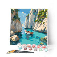 Carica l'immagine nel visualizzatore di Gallery, Mini Kit da Dipingere con i Numeri 20x20cm con cornice - Cala Blu Tranquilla Figured'Art