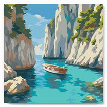 Carica l'immagine nel visualizzatore di Gallery, Mini Kit da Dipingere con i Numeri 20x20cm con cornice - Cala Blu Tranquilla