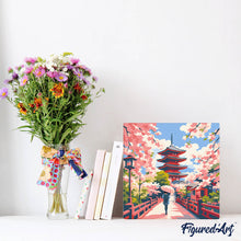 Carica l'immagine nel visualizzatore di Gallery, Mini Kit da Dipingere con i Numeri 20x20cm con cornice - Kyoto in Primavera