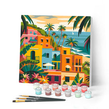 Carica l'immagine nel visualizzatore di Gallery, Mini Kit da Dipingere con i Numeri 20x20cm con cornice - Città costiera marocchina Figured'Art