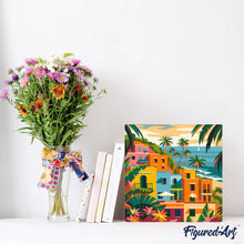 Carica l'immagine nel visualizzatore di Gallery, Mini Kit da Dipingere con i Numeri 20x20cm con cornice - Città costiera marocchina