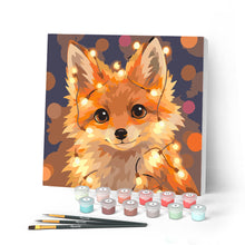 Carica l'immagine nel visualizzatore di Gallery, Mini Kit da Dipingere con i Numeri 20x20cm con cornice - Piccola Volpe con Lucine Figured'Art
