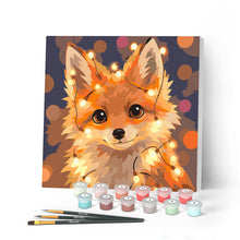 Carica l'immagine nel visualizzatore di Gallery, Mini Kit da Dipingere con i Numeri 20x20cm con cornice - Piccola Volpe con Lucine Figured'Art