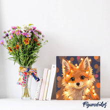 Carica l'immagine nel visualizzatore di Gallery, Mini Kit da Dipingere con i Numeri 20x20cm con cornice - Piccola Volpe con Lucine
