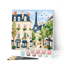 Carica l'immagine nel visualizzatore di Gallery, Mini Kit da Dipingere con i Numeri 20x20cm con cornice - Strada di Parigi ad Acquerello Figured'Art
