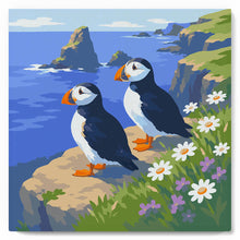Carica l'immagine nel visualizzatore di Gallery, Mini Kit da Dipingere con i Numeri 20x20cm con cornice - Pulcinella di mare sulle scogliere oceaniche