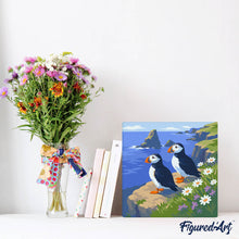 Carica l'immagine nel visualizzatore di Gallery, Mini Kit da Dipingere con i Numeri 20x20cm con cornice - Pulcinella di mare sulle scogliere oceaniche