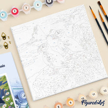 Carica l'immagine nel visualizzatore di Gallery, Mini Kit da Dipingere con i Numeri 20x20cm con cornice - Pulcinella di mare sulle scogliere oceaniche