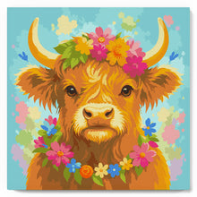 Carica l'immagine nel visualizzatore di Gallery, Mini Kit da Dipingere con i Numeri 20x20cm con cornice - Highland Cow regina del giardino