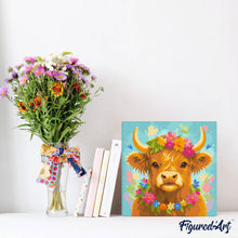 Carica l'immagine nel visualizzatore di Gallery, Mini Kit da Dipingere con i Numeri 20x20cm con cornice - Highland Cow regina del giardino