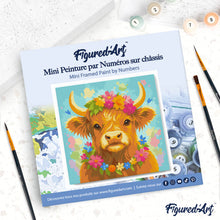 Carica l'immagine nel visualizzatore di Gallery, Mini Kit da Dipingere con i Numeri 20x20cm con cornice - Highland Cow regina del giardino