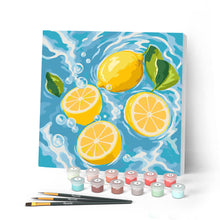 Carica l'immagine nel visualizzatore di Gallery, Mini Kit da Dipingere con i Numeri 20x20cm con cornice - Brezza di agrumi Figured'Art