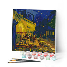 Carica l'immagine nel visualizzatore di Gallery, Mini Kit da Dipingere con i Numeri 20x20cm con cornice - Van Gogh - Terrazza del caffè di notte Figured'Art