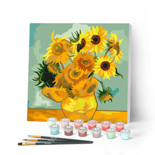 Carica l'immagine nel visualizzatore di Gallery, Mini Kit da Dipingere con i Numeri 20x20cm con cornice - Van Gogh - Girasoli Figured'Art