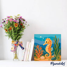 Carica l'immagine nel visualizzatore di Gallery, Mini Kit da Dipingere con i Numeri 20x20cm con cornice - Cavalluccio marino