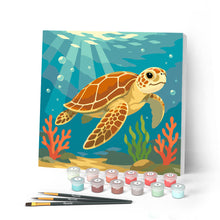 Carica l'immagine nel visualizzatore di Gallery, Mini Kit da Dipingere con i Numeri 20x20cm con cornice - Tartaruga Figured'Art