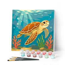 Carica l'immagine nel visualizzatore di Gallery, Mini Kit da Dipingere con i Numeri 20x20cm con cornice - Tartaruga Figured'Art