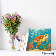 Carica l'immagine nel visualizzatore di Gallery, Mini Kit da Dipingere con i Numeri 20x20cm con cornice - Tartaruga