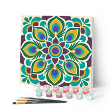 Carica l'immagine nel visualizzatore di Gallery, Mini Kit da Dipingere con i Numeri 20x20cm con cornice - Mandala occhio di pavone Figured'Art