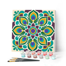 Carica l'immagine nel visualizzatore di Gallery, Mini Kit da Dipingere con i Numeri 20x20cm con cornice - Mandala occhio di pavone Figured'Art