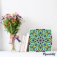 Carica l'immagine nel visualizzatore di Gallery, Mini Kit da Dipingere con i Numeri 20x20cm con cornice - Mandala occhio di pavone