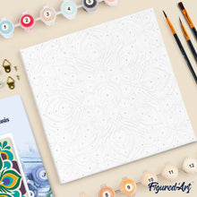 Carica l'immagine nel visualizzatore di Gallery, Mini Kit da Dipingere con i Numeri 20x20cm con cornice - Mandala occhio di pavone