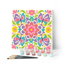 Carica l'immagine nel visualizzatore di Gallery, Mini Kit da Dipingere con i Numeri 20x20cm con cornice - Mandala e farfalle Figured'Art
