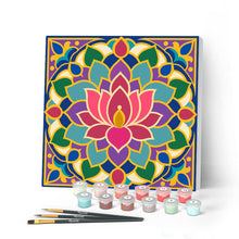Carica l'immagine nel visualizzatore di Gallery, Mini Kit da Dipingere con i Numeri 20x20cm con cornice - Mandala del loto Figured'Art