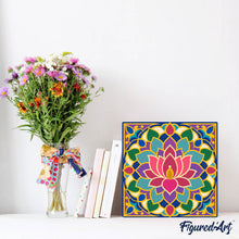 Carica l'immagine nel visualizzatore di Gallery, Mini Kit da Dipingere con i Numeri 20x20cm con cornice - Mandala del loto
