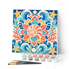 Carica l'immagine nel visualizzatore di Gallery, Mini Kit da Dipingere con i Numeri 20x20cm con cornice - Mandala delle conchiglie marine Figured'Art