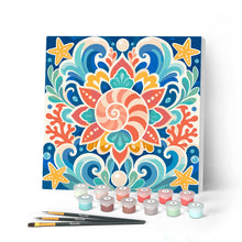 Carica l'immagine nel visualizzatore di Gallery, Mini Kit da Dipingere con i Numeri 20x20cm con cornice - Mandala delle conchiglie marine Figured'Art