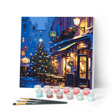 Carica l'immagine nel visualizzatore di Gallery, Mini Kit da Dipingere con i Numeri 20x20cm con cornice - Atmosfera natalizia al Caffé Figured'Art
