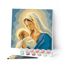 Carica l'immagine nel visualizzatore di Gallery, Mini Kit da Dipingere con i Numeri 20x20cm con cornice - L’abbraccio di Maria Figured'Art