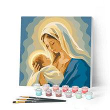 Carica l'immagine nel visualizzatore di Gallery, Mini Kit da Dipingere con i Numeri 20x20cm con cornice - L’abbraccio di Maria Figured'Art