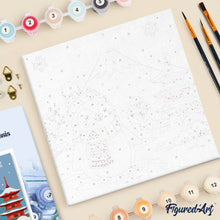 Carica l'immagine nel visualizzatore di Gallery, Mini Kit da Dipingere con i Numeri 20x20cm con cornice - Pinguino vicino al monte Fuji