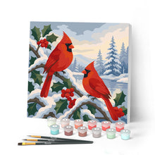 Carica l'immagine nel visualizzatore di Gallery, Mini Kit da Dipingere con i Numeri 20x20cm con cornice - Cardinali invernali Figured'Art
