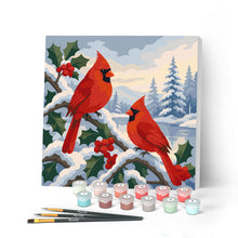 Carica l'immagine nel visualizzatore di Gallery, Mini Kit da Dipingere con i Numeri 20x20cm con cornice - Cardinali invernali Figured'Art