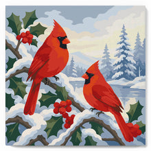 Carica l'immagine nel visualizzatore di Gallery, Mini Kit da Dipingere con i Numeri 20x20cm con cornice - Cardinali invernali