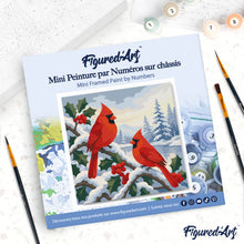 Carica l'immagine nel visualizzatore di Gallery, Mini Kit da Dipingere con i Numeri 20x20cm con cornice - Cardinali invernali